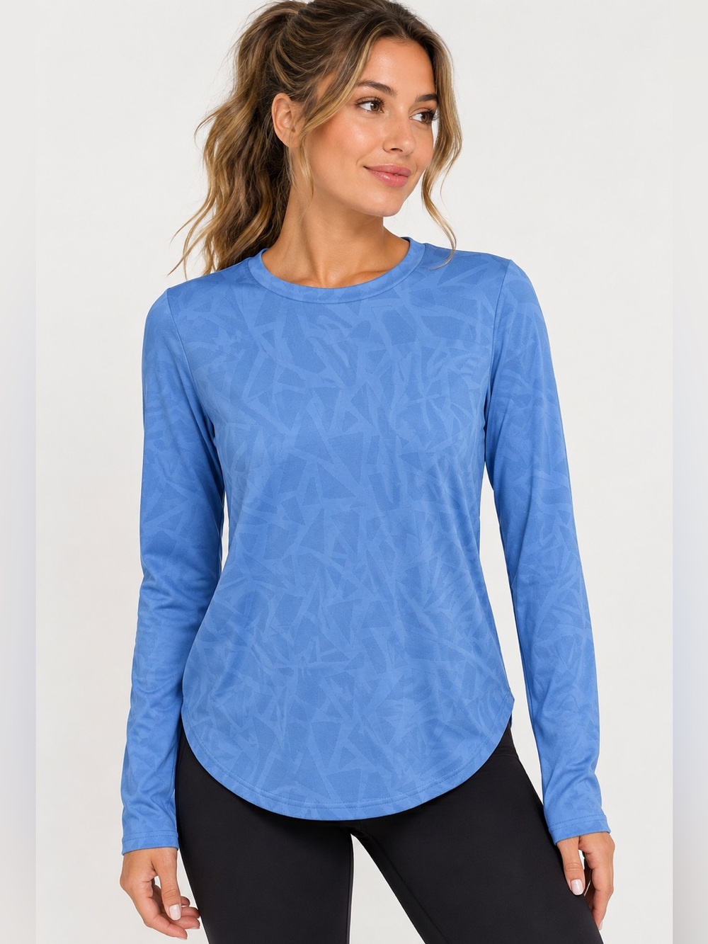 SHEIN Active Blue Geometric Long Sleeve Workout Top Women’s Size L